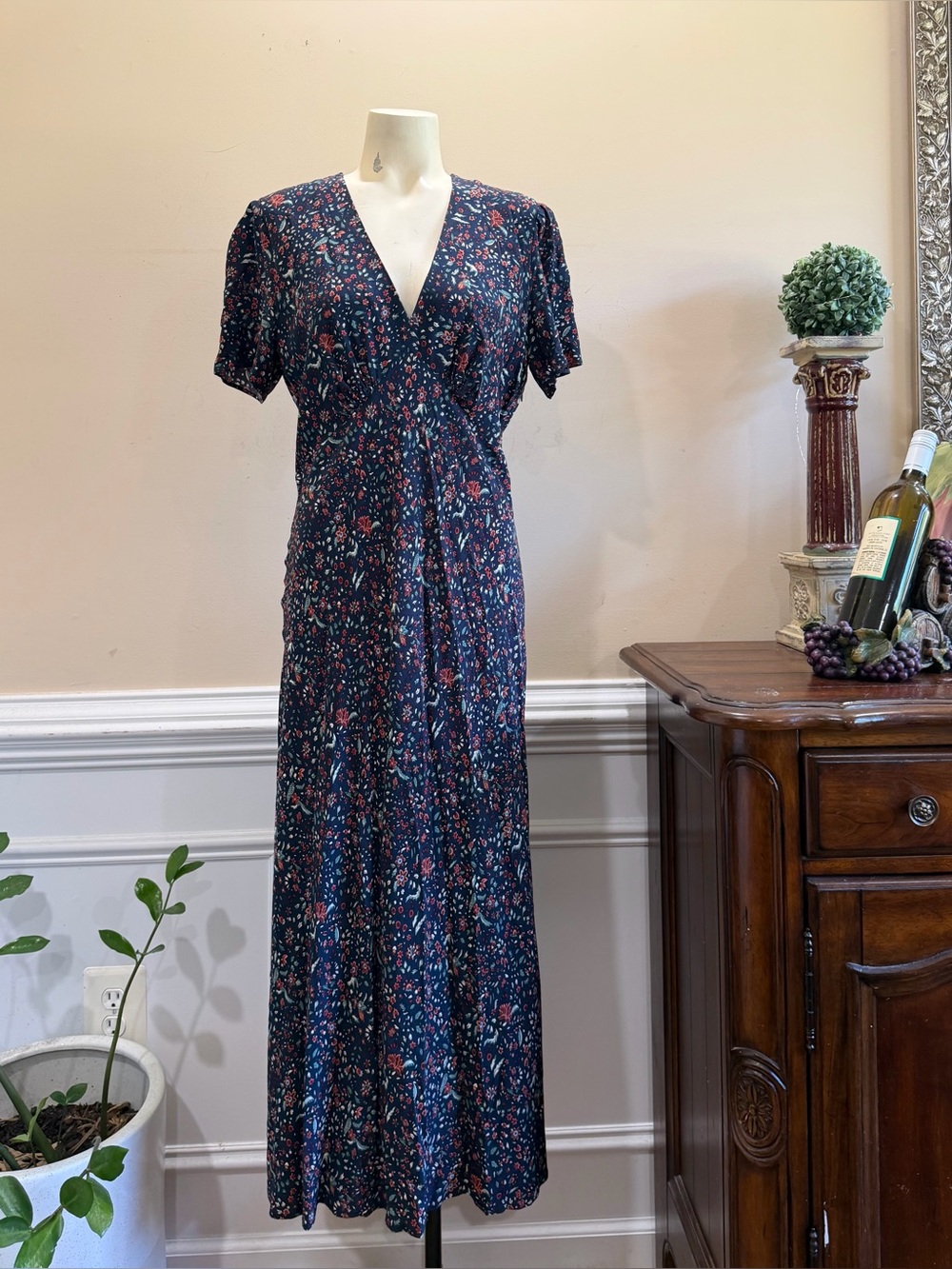 Pablo Ditsy Navy Floral V-Neck Maxi Dress